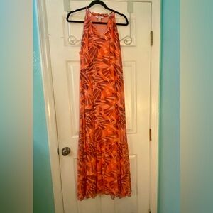 Nine West Orange Abstract Flowing Maxi Dress